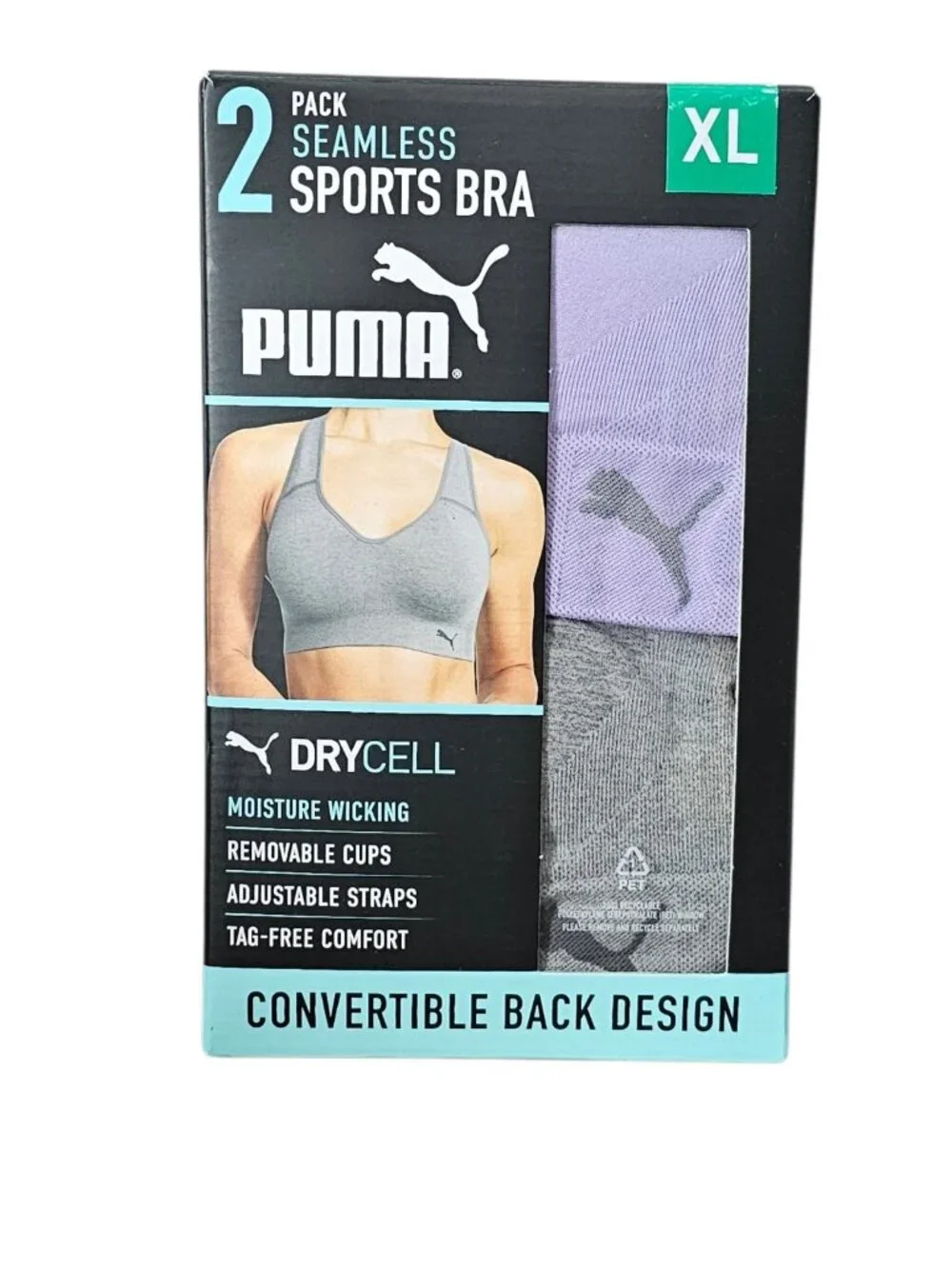PUMA Women's Seamless Convertible Drycell Sports Bra 2-Pack New XL Gray Purple - Picture 1 of 3